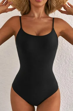 New Dear-Lover Thin Strap Strappy Lace-up Open Back One Piece Swimsuit Black