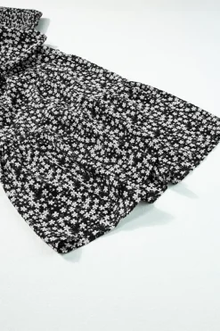 Discount Dear-Lover Thin Straps Smocked Bodice Wide Leg Floral Jumpsuit Black