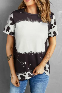 Discount Dear-Lover Tie Dye Bleached Crew Neck Short Sleeves T-shirt Black