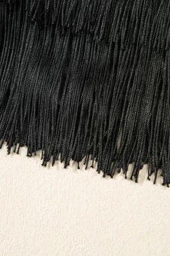 Clearance Dear-Lover Tiered Fringe Trimmed Mini Skirt Black