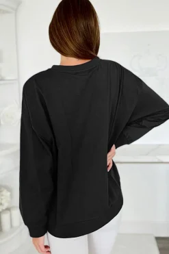New Dear-Lover Tinsel Game Day Drop Shoulder Graphic Sweatshirt Black