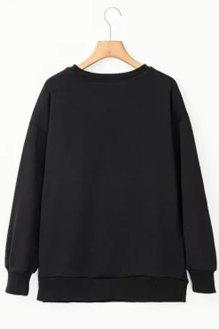 New Dear-Lover Tinsel Game Day Drop Shoulder Graphic Sweatshirt Black