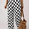 Hot Dear-Lover 2-Tone Checked Print High Waist Wide Leg Pants Black