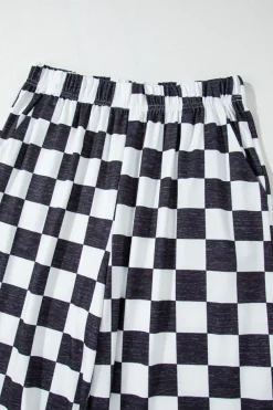 Hot Dear-Lover 2-Tone Checked Print High Waist Wide Leg Pants Black