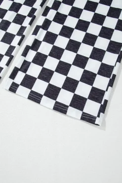 Hot Dear-Lover 2-Tone Checked Print High Waist Wide Leg Pants Black