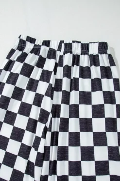 Hot Dear-Lover 2-Tone Checked Print High Waist Wide Leg Pants Black