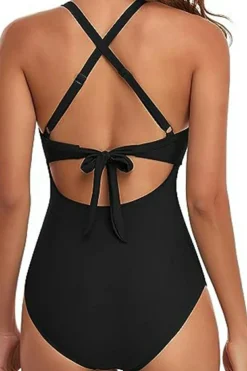 Clearance Dear-Lover 2-tone Crossed Cutout Backless Monokini Black