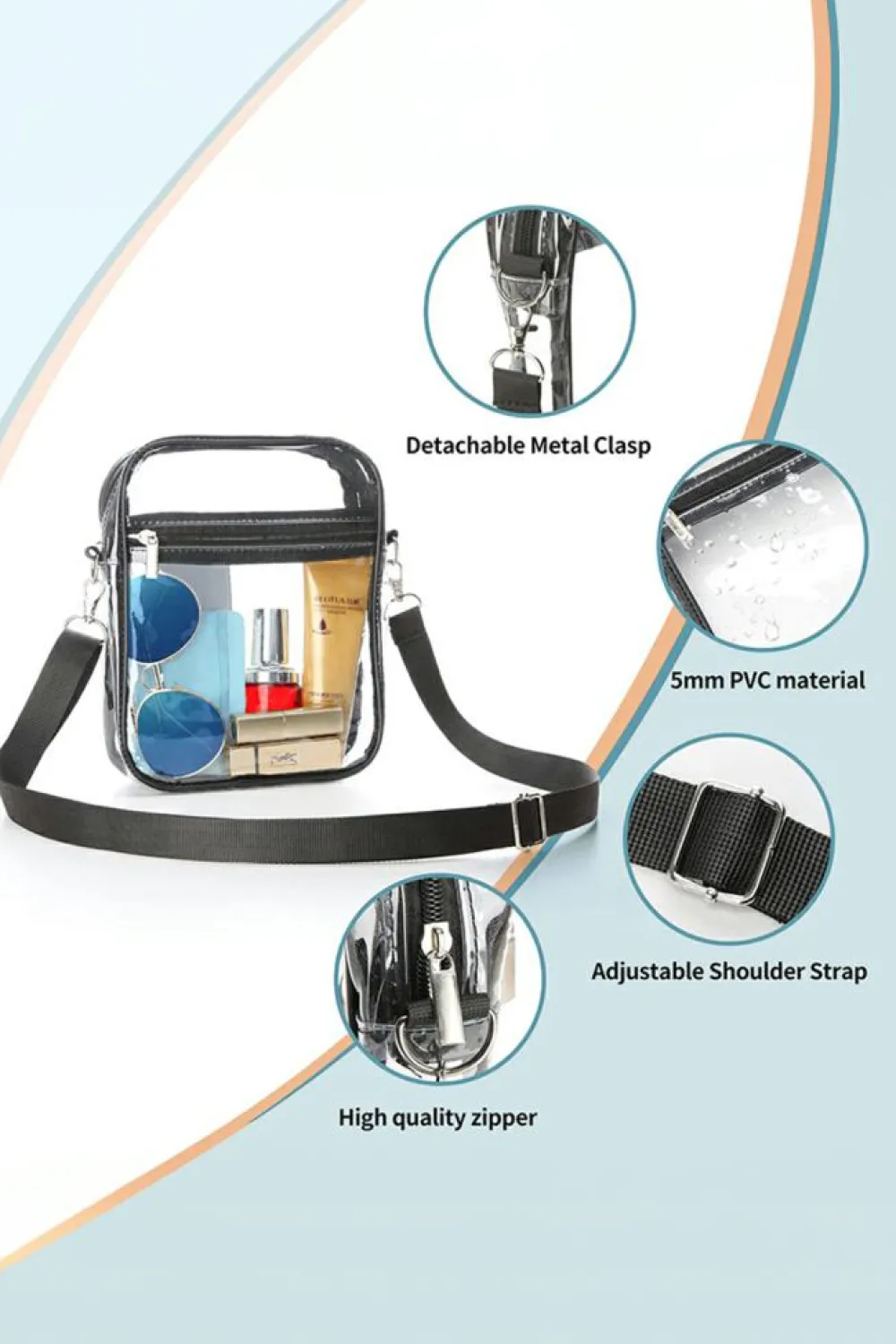 Online Dear-Lover Transparent PVC Zipper Crossbody Bag Black