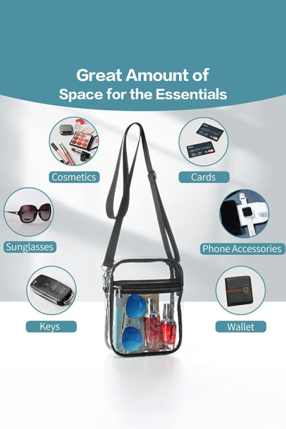 Online Dear-Lover Transparent PVC Zipper Crossbody Bag Black