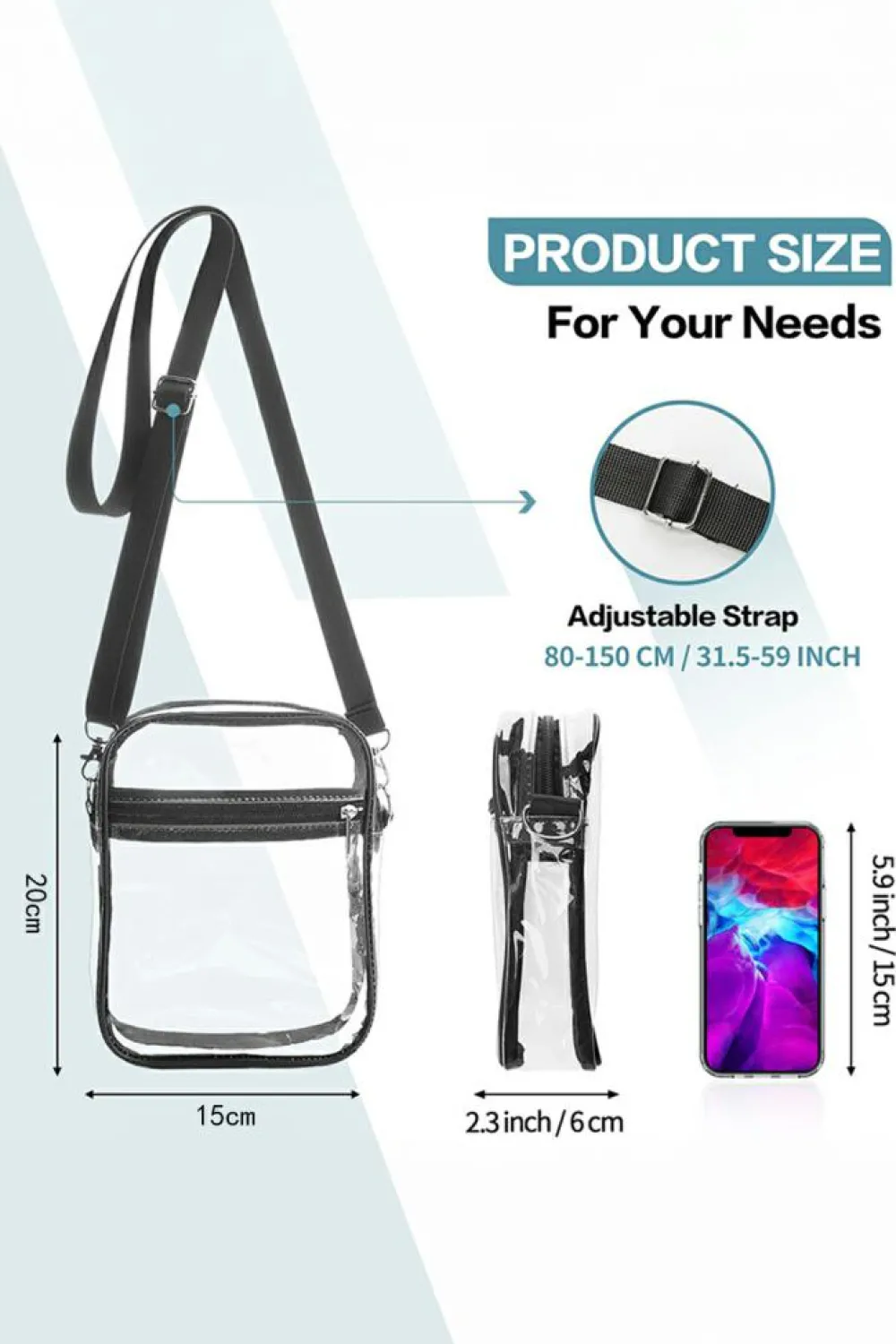 Online Dear-Lover Transparent PVC Zipper Crossbody Bag Black