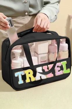 Sale Dear-Lover TRAVEL Chenille Letter Clear PVC Makeup Bag Black