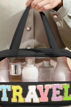 Sale Dear-Lover TRAVEL Chenille Letter Clear PVC Makeup Bag Black