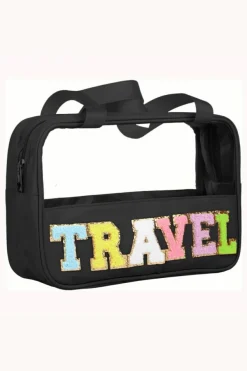 Sale Dear-Lover TRAVEL Chenille Letter Clear PVC Makeup Bag Black