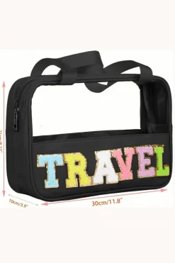 Sale Dear-Lover TRAVEL Chenille Letter Clear PVC Makeup Bag Black