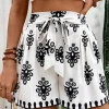 Fashion Dear-Lover Tribal Geometric Print Belted High Waist Casual Shorts Black