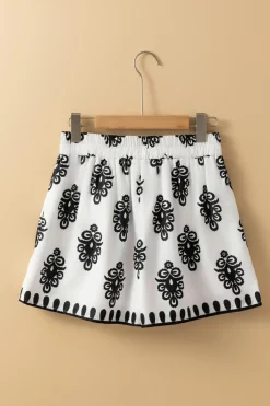 Fashion Dear-Lover Tribal Geometric Print Belted High Waist Casual Shorts Black