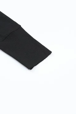 Fashion Dear-Lover Trimmed Neckline Waffle Knit Henley Top Black