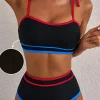 Online Dear-Lover Triple Color Trimmed High Waist Bikini Set Black