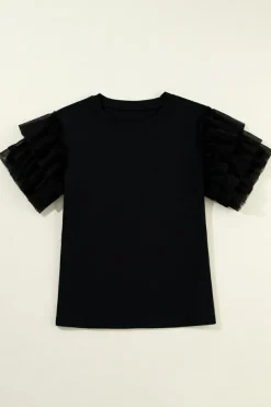 Hot Dear-Lover Tulle Ruffle Sleeve Blouse Black