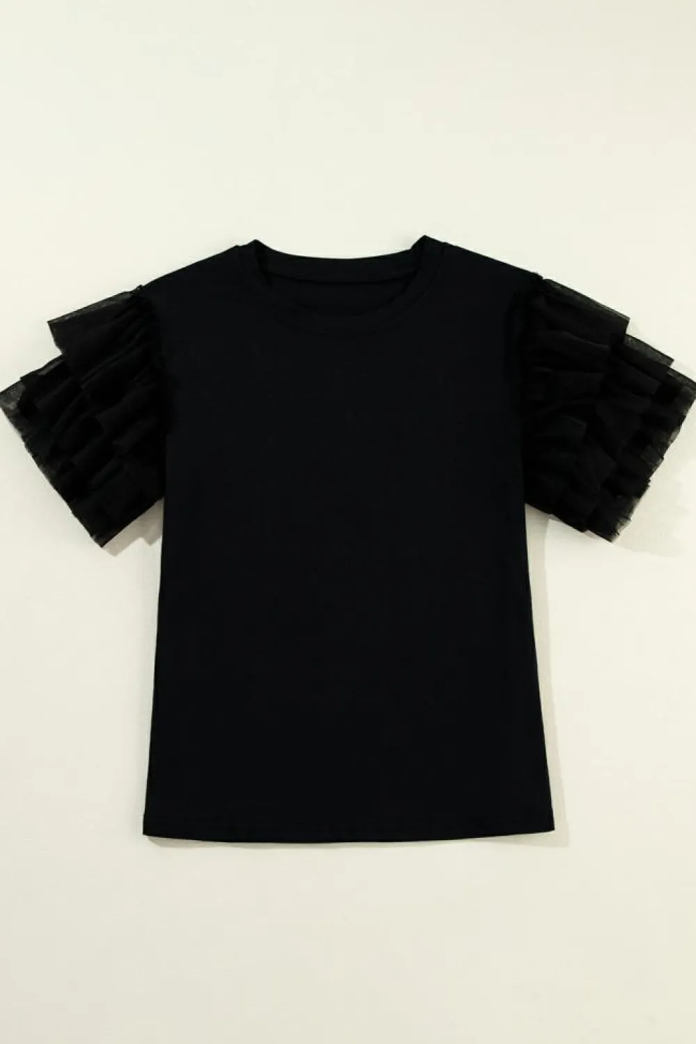 Hot Dear-Lover Tulle Ruffle Sleeve Blouse Black