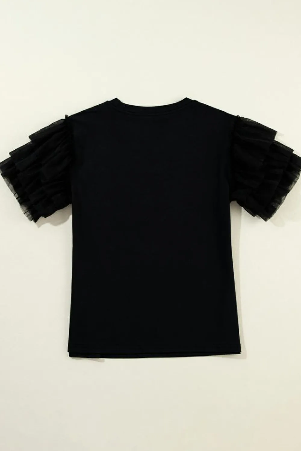 Hot Dear-Lover Tulle Ruffle Sleeve Blouse Black