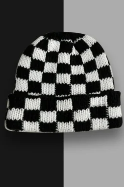 Outlet Dear-Lover Two Tone Checkered Folded Eaveless Beanie Cap Black