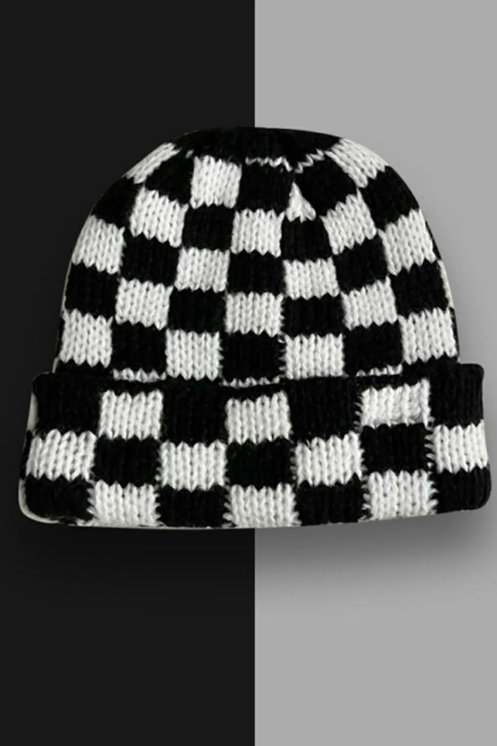 Outlet Dear-Lover Two Tone Checkered Folded Eaveless Beanie Cap Black