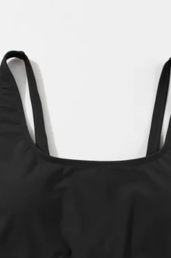 Online Dear-Lover U Neck Adjustable Straps Knotted Skirt Patchwork One Piece Swimsuit Black
