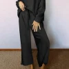 Discount Dear-Lover Ultra Loose Textured 2pcs Slouchy Outfit Black