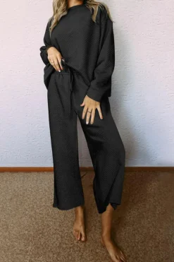 Discount Dear-Lover Ultra Loose Textured 2pcs Slouchy Outfit Black