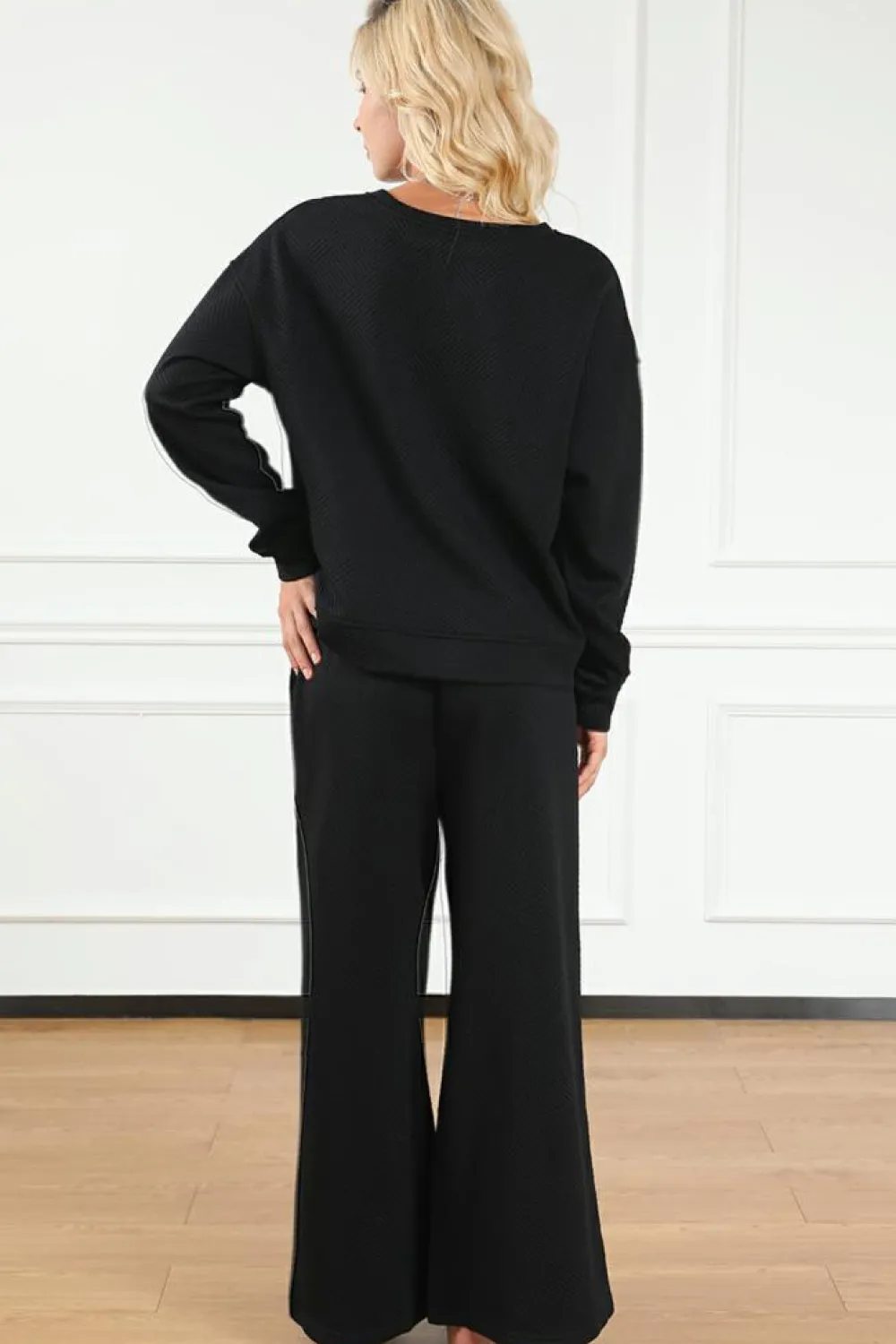 Discount Dear-Lover Ultra Loose Textured 2pcs Slouchy Outfit Black