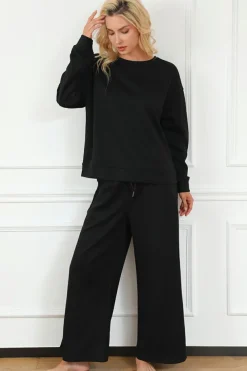 Discount Dear-Lover Ultra Loose Textured 2pcs Slouchy Outfit Black