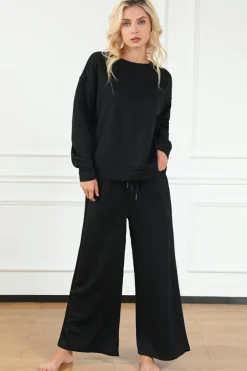 Discount Dear-Lover Ultra Loose Textured 2pcs Slouchy Outfit Black