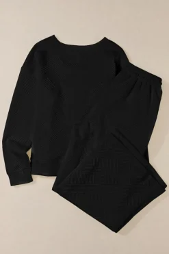 Discount Dear-Lover Ultra Loose Textured 2pcs Slouchy Outfit Black