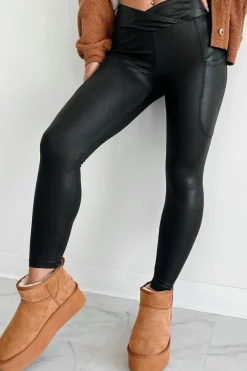 Hot Dear-Lover V Crossover High Waist Pocketed Leggings Black