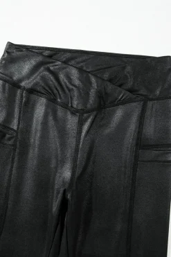Hot Dear-Lover V Crossover High Waist Pocketed Leggings Black