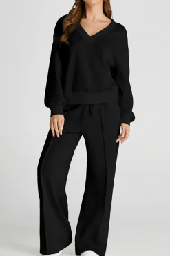 Online Dear-Lover V Neck Cropped Seamed High Waist Sports Wear Black