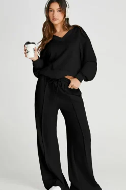 Online Dear-Lover V Neck Cropped Seamed High Waist Sports Wear Black