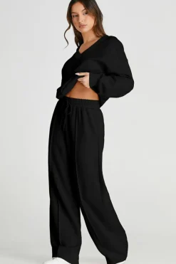 Online Dear-Lover V Neck Cropped Seamed High Waist Sports Wear Black