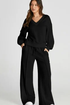 Online Dear-Lover V Neck Cropped Seamed High Waist Sports Wear Black