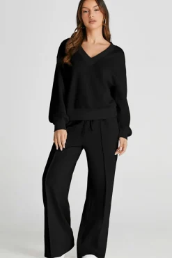 Online Dear-Lover V Neck Cropped Seamed High Waist Sports Wear Black