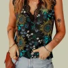 New Dear-Lover V Neck Lace Trim Floral Tank Black