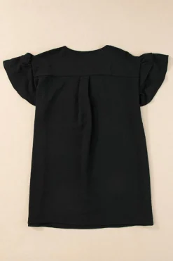 Sale Dear-Lover V Neck Ruffle Short Sleeve Blouse Black