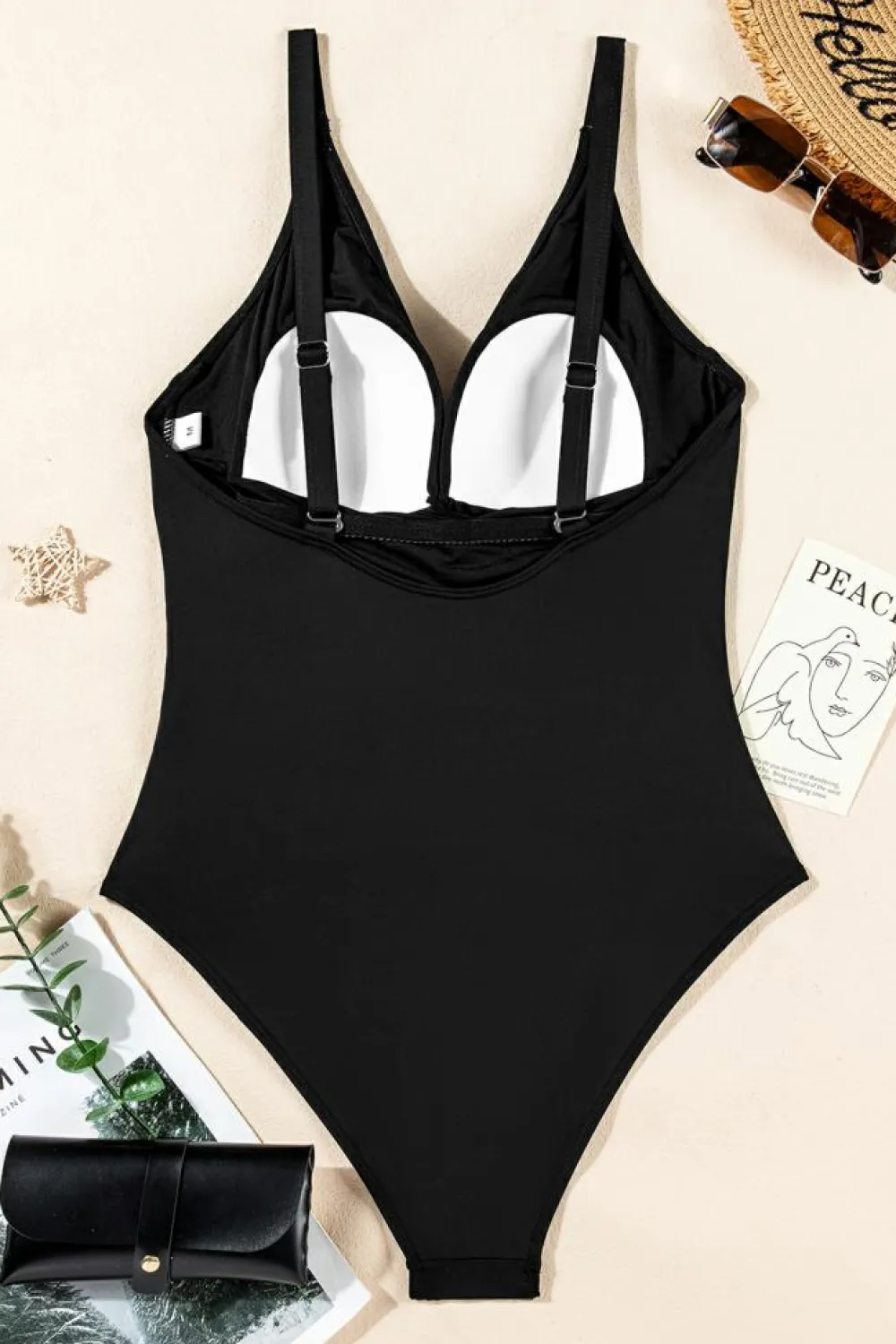 New Dear-Lover V Neck Twist Ruched Crisscross Backless One-Piece Swimsuit Black