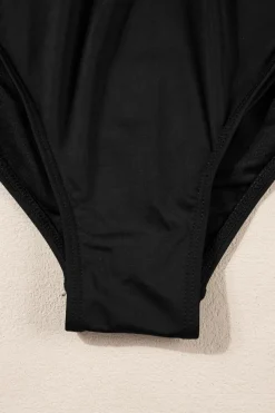 New Dear-Lover V Neck Twist Ruched Crisscross Backless One-Piece Swimsuit Black