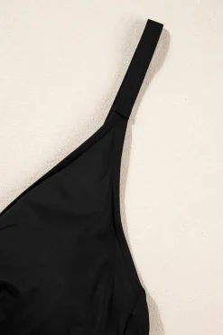 New Dear-Lover V Neck Twist Ruched Crisscross Backless One-Piece Swimsuit Black