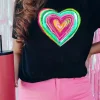 Fashion Dear-Lover Valentine Heart Shaped Print Crew Neck T Shirt Black