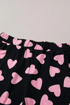Outlet Dear-Lover Valentine Heart Shape Print Long Sleeve Top Shorts Lounge Set Black