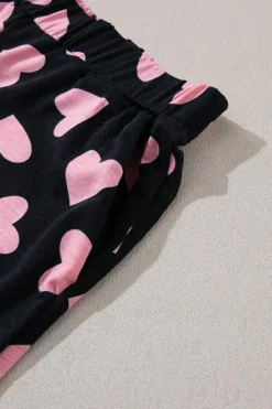 Outlet Dear-Lover Valentine Heart Shape Print Long Sleeve Top Shorts Lounge Set Black