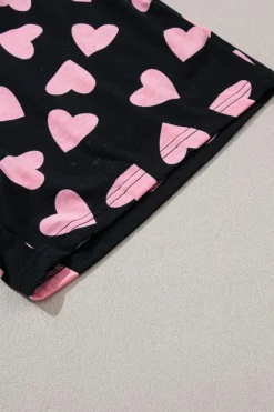 Outlet Dear-Lover Valentine Heart Shape Print Long Sleeve Top Shorts Lounge Set Black